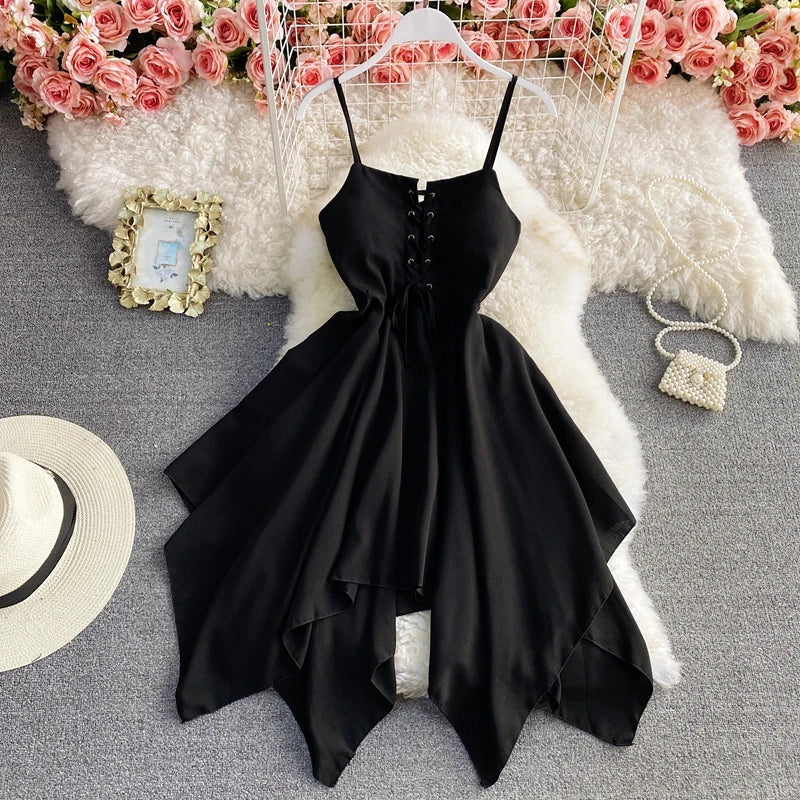 Women's Beach Travel Clothing 2022 Summer Sexy Solid Color Long Sling Dress Lady Casual Party V-Neck Skirts Female Dresses
