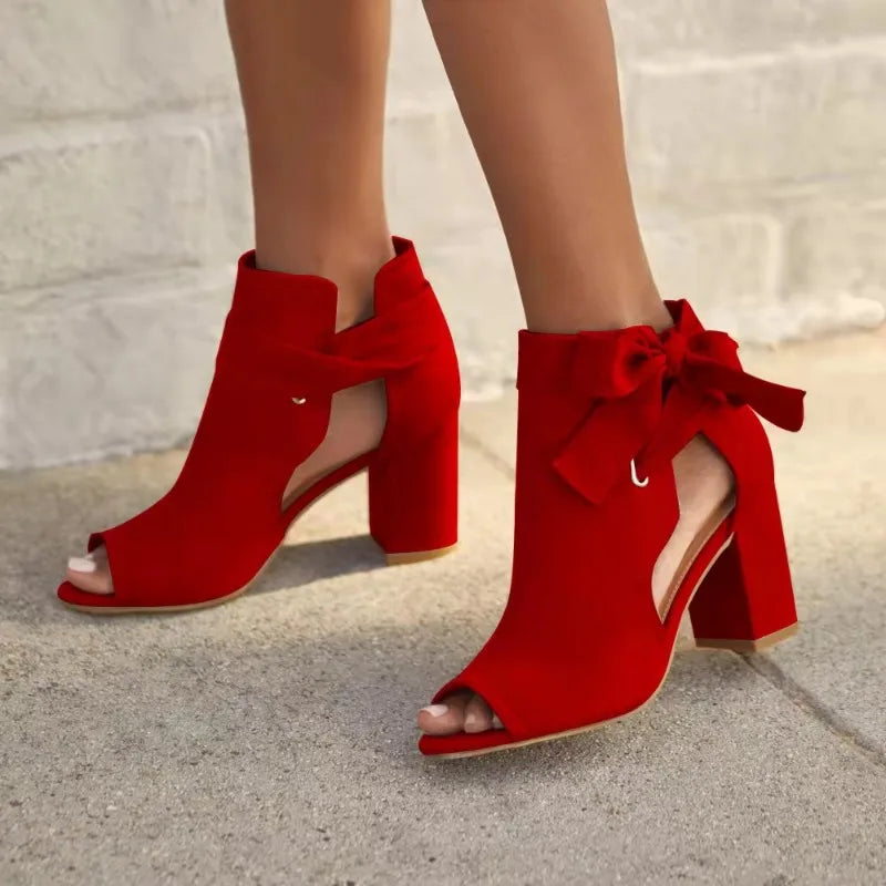 Summer Women's Sandals Elegant Bow Peep Toe Ladies Buckle Strap Chunky Heel Sandals 36-42 Large-Sized Female Dress Party Shoes