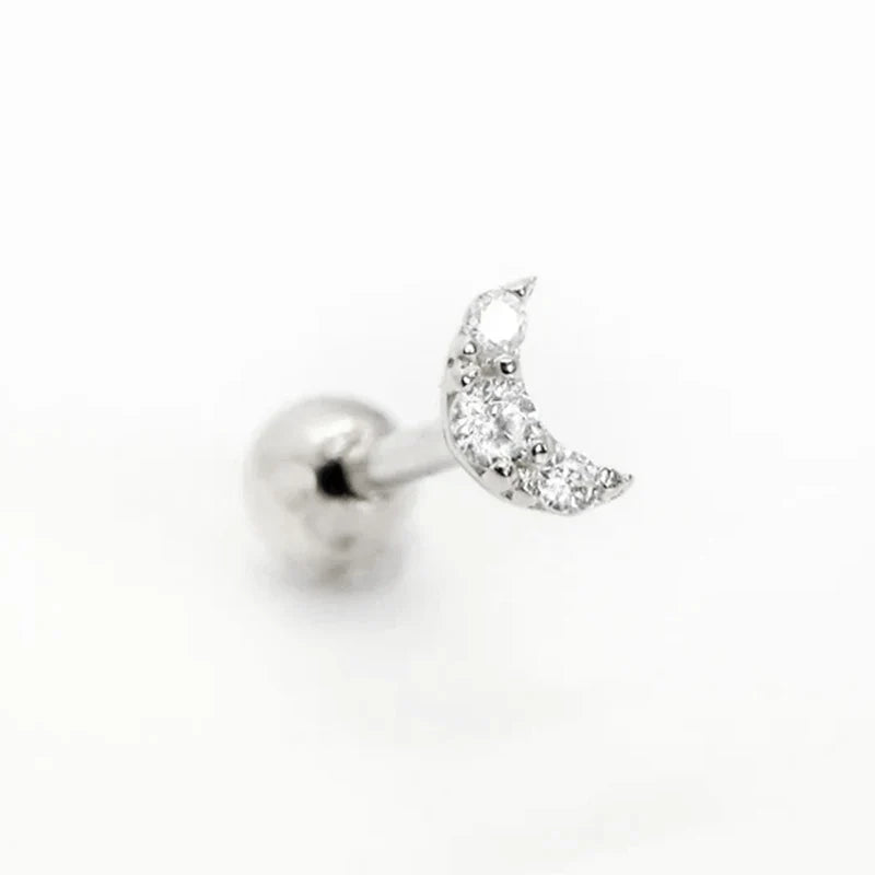 925 Sterling Silver Fine Jewelry Anti-allergic Ear Buckle Moon Stud Earring For Woman Wedding Anniversary Piercing Pendientes
