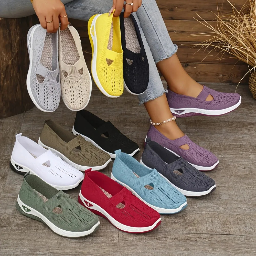 Womens Modern Casual Slip On Sneakers Breathable Knit Upper Lightweight PVC Sole Comfortable Cushioning Shock Absorption Insoles