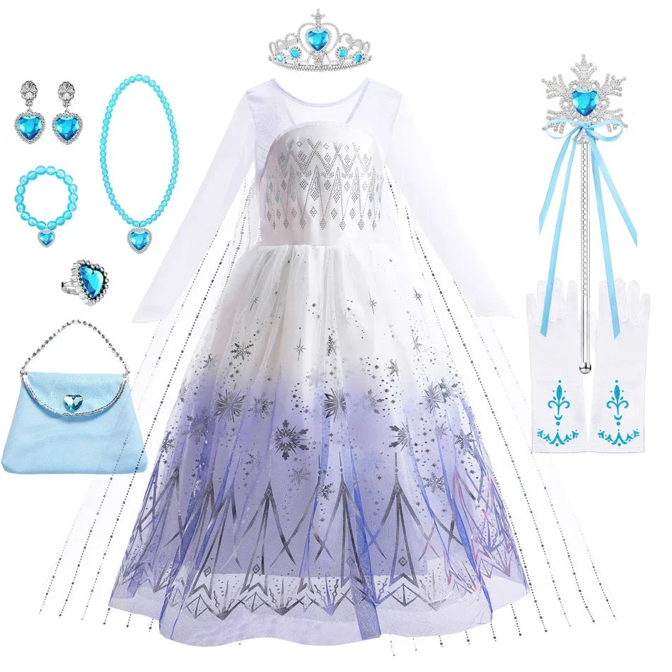 White Elsa Dress for Girls Children Princess Fancy Costume Party Carnival Dress Up for Girl Christmas Birthday Cosplay