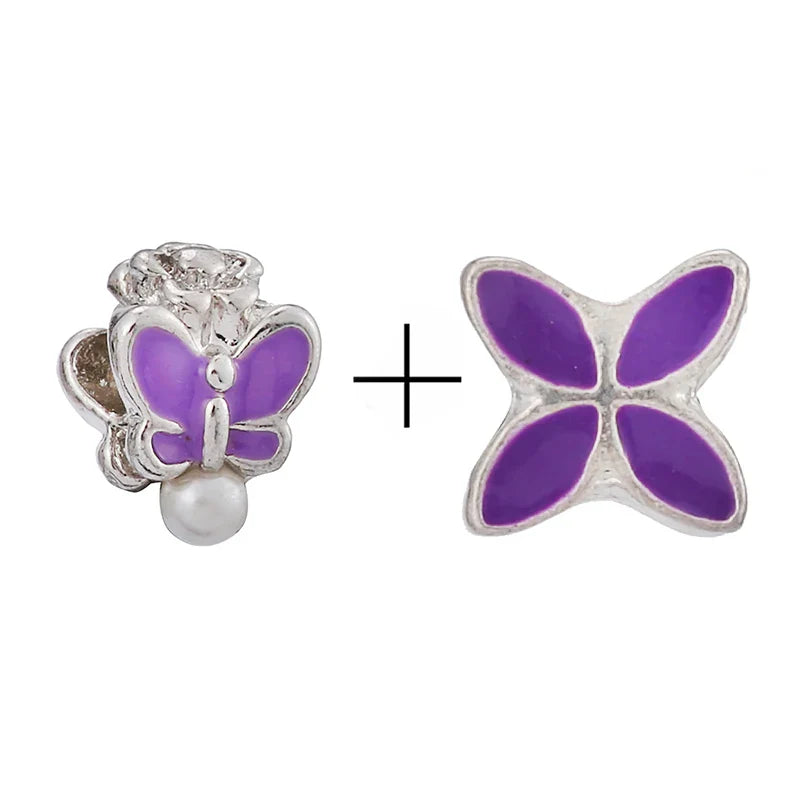 BRACE CODE 2Pcs/Lot Pan Spring New Purple Charm Love Floral Diy Beads Pendant Making Men's Women's Children's Fine Bracelets