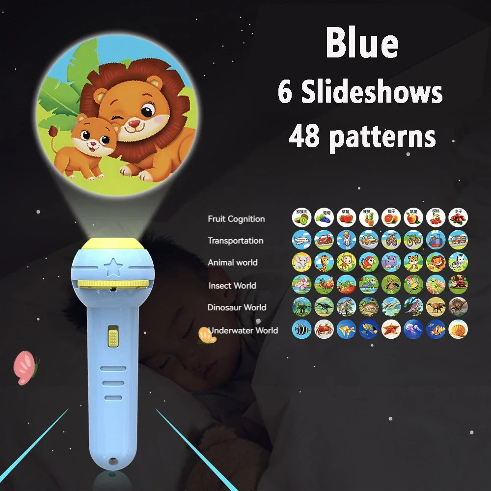 Flashlight Projector Torch Lamp Toy Early Education Cognition Before Bedtime Story Book Puzzle Toys Sleeping Story Book