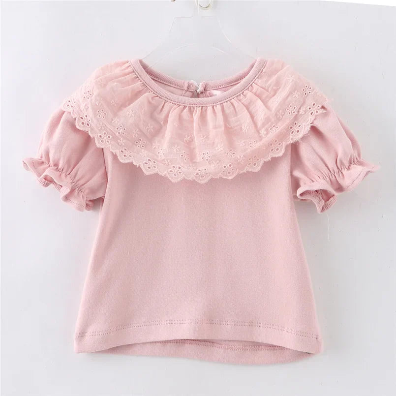 Kids White Shirts For Baby Girl Long Sleeve Ruffle Doll Collar Girls Blouses Autumn Children School Clothes Toddler lace shirt