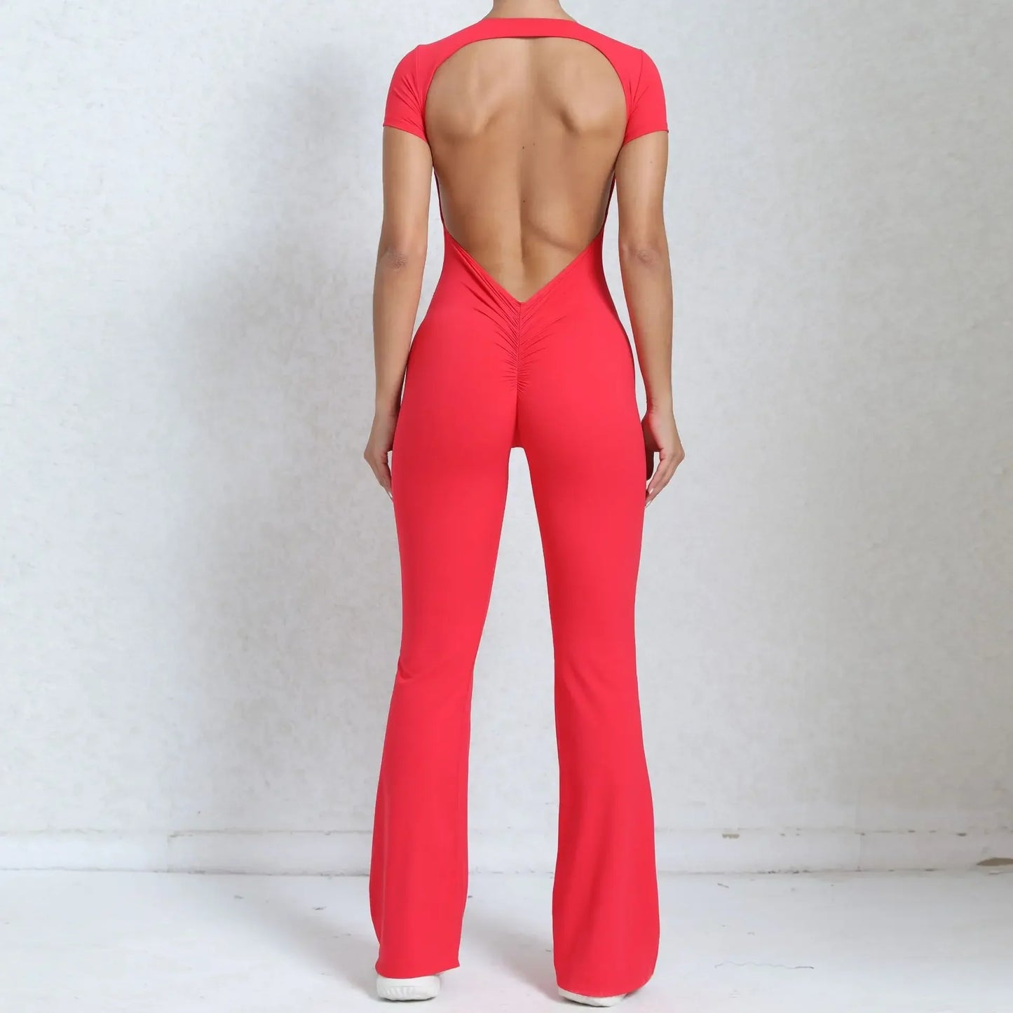 Seamless Yoga Jumpsuits Sports Fitness Hip-lifting Backless Short-Sleeved Nude Feel Horn Leggings One-Piece Tracksuits for Women