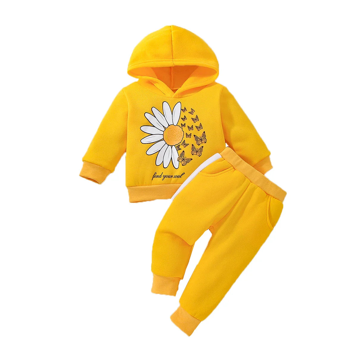2Pcs Winter Sets For Baby Girls Flowers Print Long Sleeve Hooded Top And Long Pants Infant Newborn  Outfits 0-24M