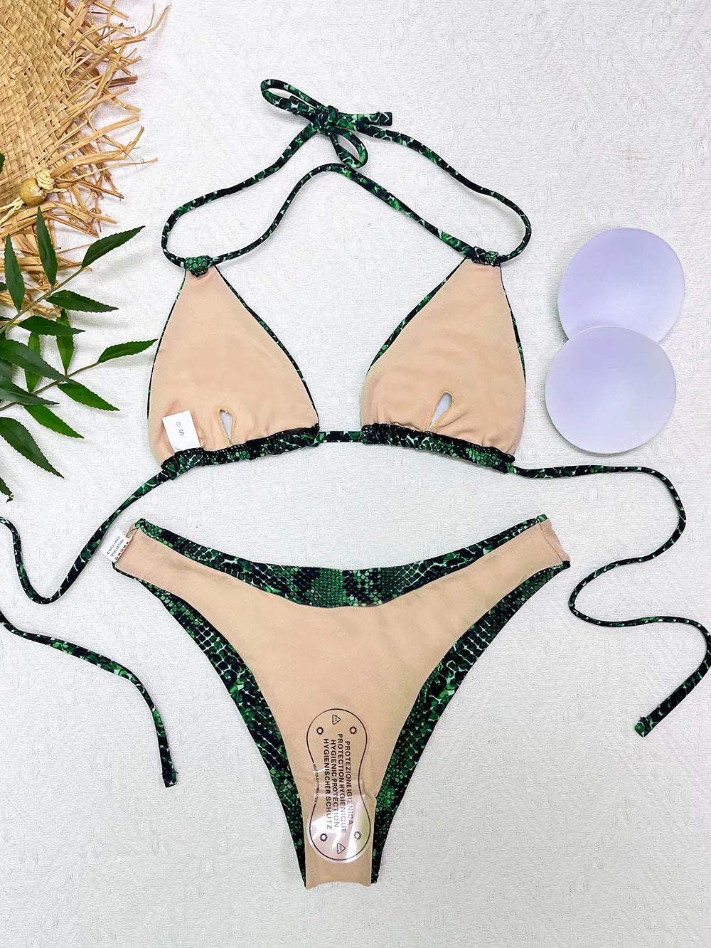 Lady's clothing sexy snake swimsuits bathing swimming suit for women bikinis brazilian set bikini padded print push up green red