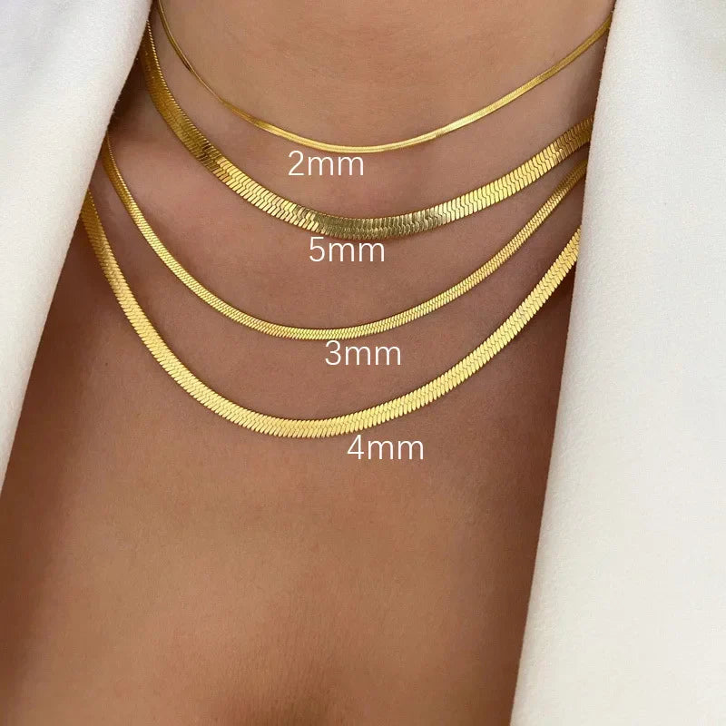 New Fashion Unisex Snake Chain Choker Necklace Stainless Steel Herringbone 2/3/4/5mm Gold Color Chain Necklace For Women Jewelry