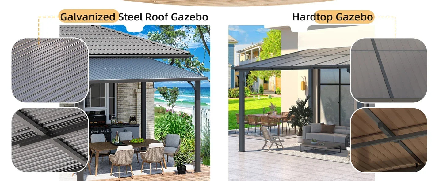 Heavy Duty Lean to Metal Pergolas and Gazebos Clearance, Wall-Mounted Grill Gazebo, 10' x 10' Hardtop Gazebo Outdoor Pergola
