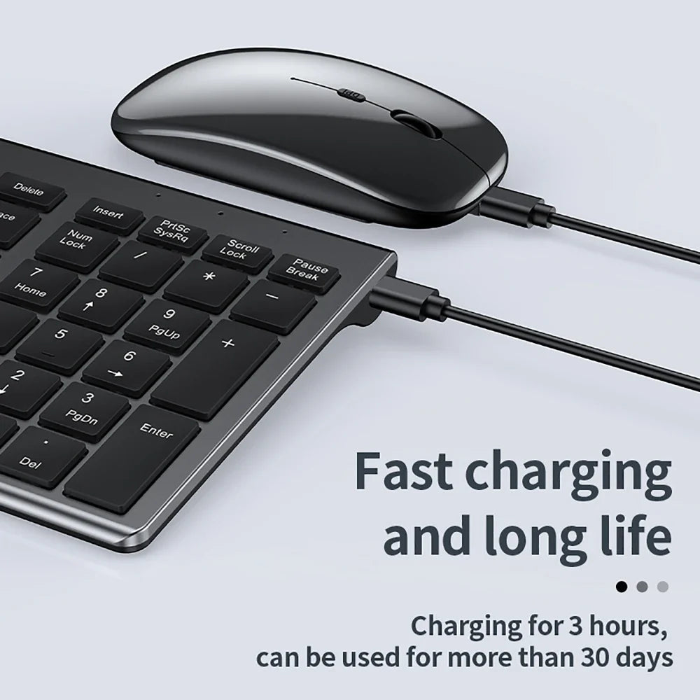 2.4G Wireless & bluetooth Keyboard Mouse Set Rechargeable Ultra-thin Computer Office Gaming Silent Slim Keyboard Mouse for ipad