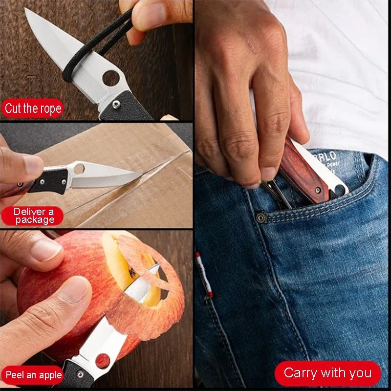 Folding Knife Stainless Steel Outdoor Knife Multifunctional Mini Knife Portable Keychain Fruit Knife
