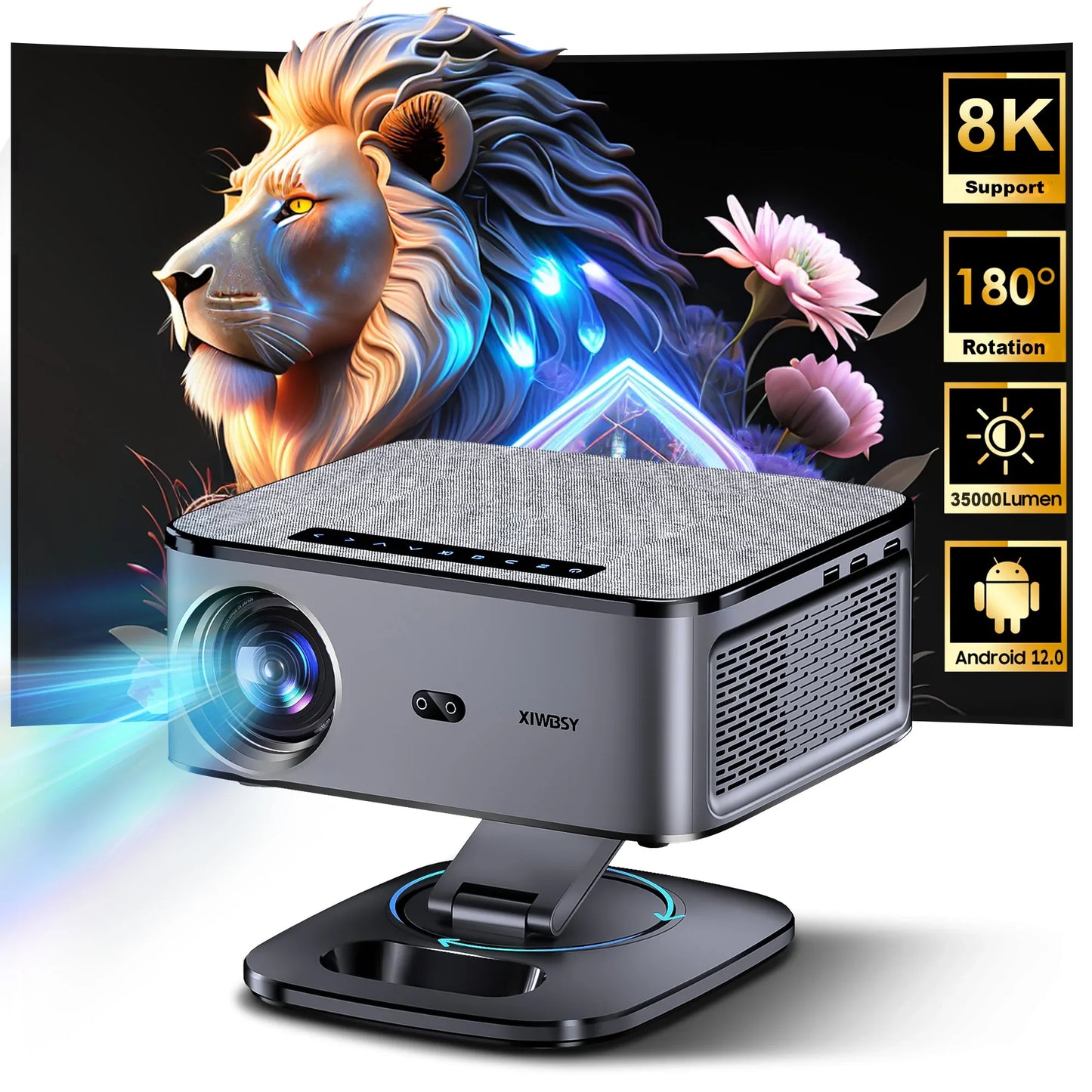 XIWBSY 35000Lumen Android 12 Projector Bluetooth5.2 AutoFocus Smart LED Projector 4K Portable 3D Home Theater Cinema IPTV Beamer