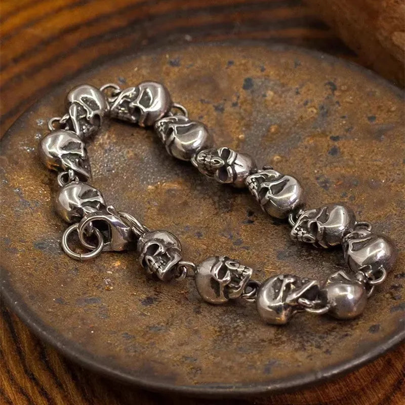 Vintage Gothic Full Skull Bracelet Motorcycle Riding Rock Bike Hip Hop Punk Jewelry Halloween Gift