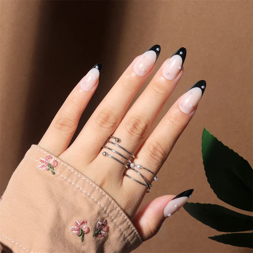 24Pcs/Set American Almond Christmas Wearing False Nails Full Coverage Press on Nails Removable Adhesive Acrylic Fake Nails Tips