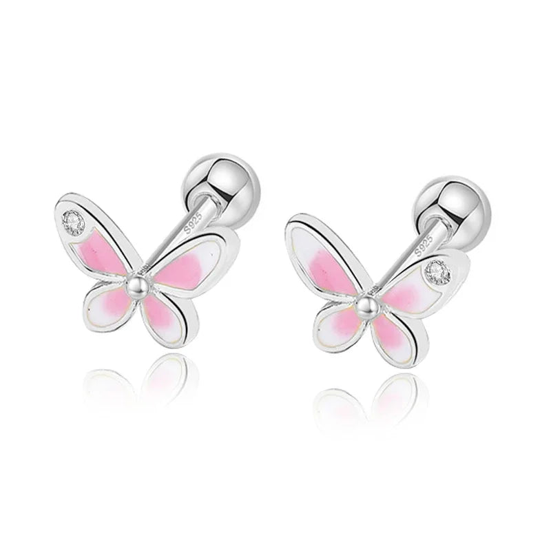TrustDavis Real 925 Sterling Silver Fashion Sweet INS Butterfly Bear Screw Stud Earrings For Daughter Girls Fine Jewelry DG0013