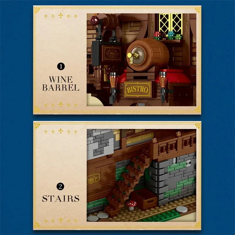 3114PCS Medieval Tavern Building Blocks European Street View Architecture MOC Model Brick Desktop Display Ornaments Toy For Kids