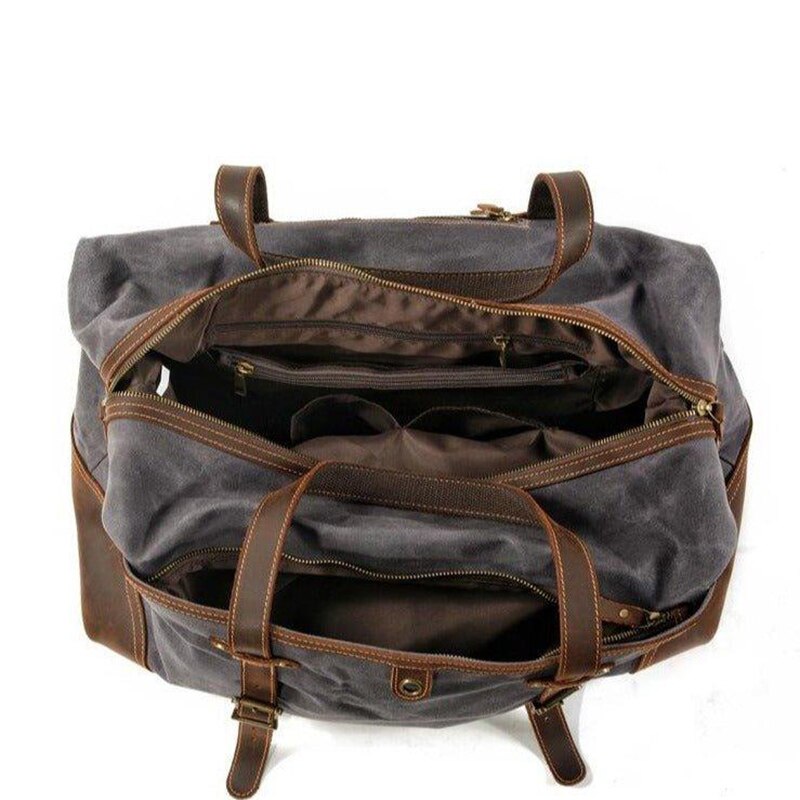 Vintage Leather Canvas Carry On Shoulder Handbag for Women Overnight Weekender Bag for Travel XM69