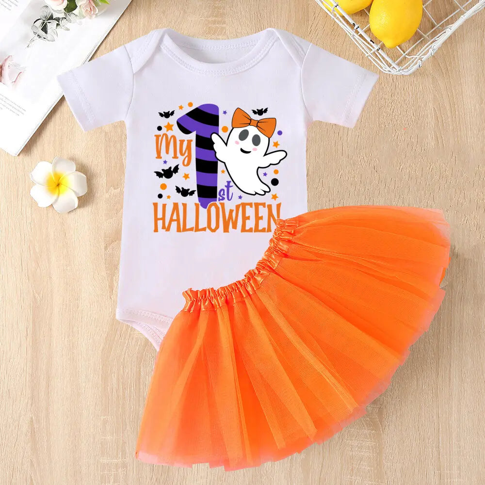 My 1st Halloween Print Baby Bodysuit Dress Set Halloween Party Girl Outfit Dresses Tutu Cake Smash Outfit Infant Baptism Clothes