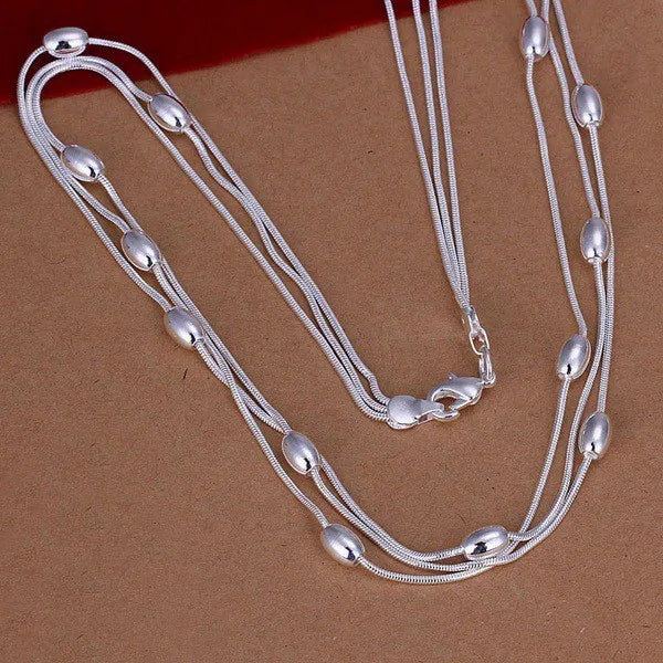 Hot charm 925 sterling silver Fringed oval beads Chain Bracelets necklace Jewelry set for women Fashion Party Christmas Gifts