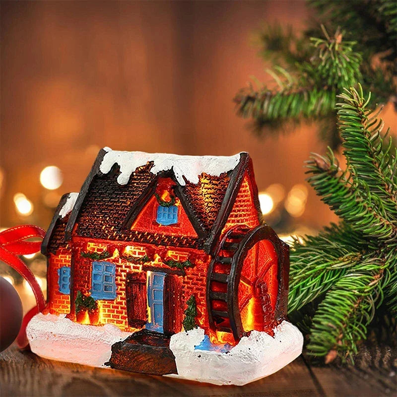 Christmas Resin House Light Christmas Glow Ornaments New Year Bedroom Decoration Kids Xmas Gift Micro Landscape Night Lights