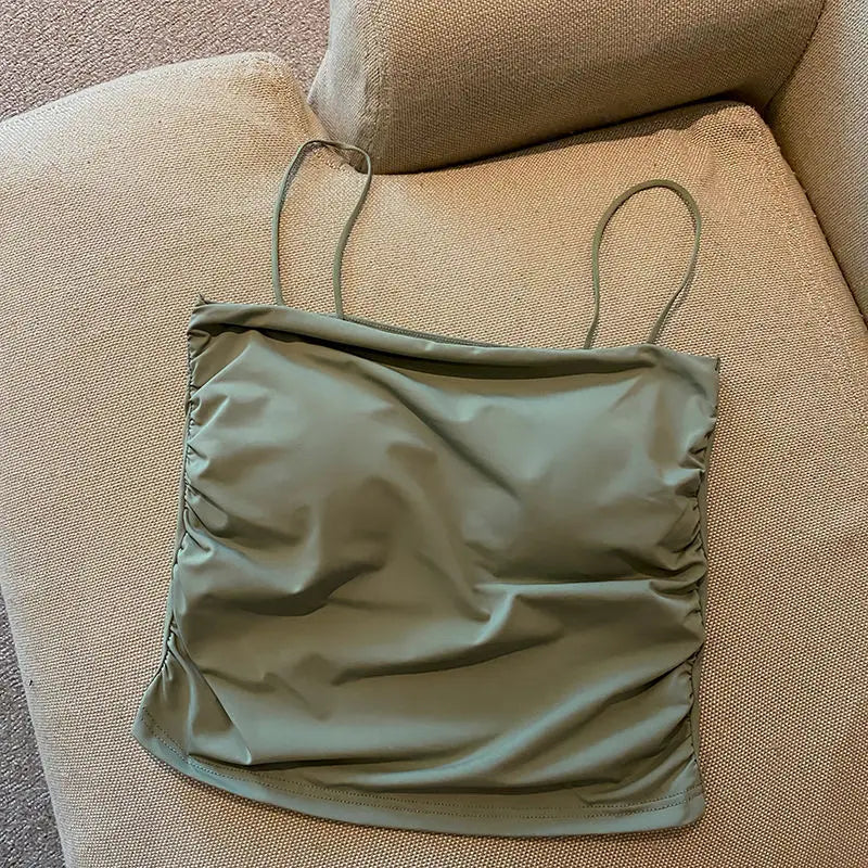 Summer Ice Silk Camisole Women's Chest Pad Anti-light Bottoming Beautiful Back Underwear Short Top Can Be Worn Outside Wholesale
