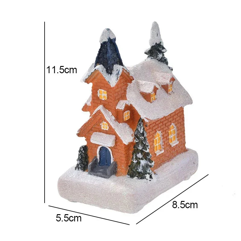 Christmas Resin House Light Christmas Glow Ornaments New Year Bedroom Decoration Kids Xmas Gift Micro Landscape Night Lights