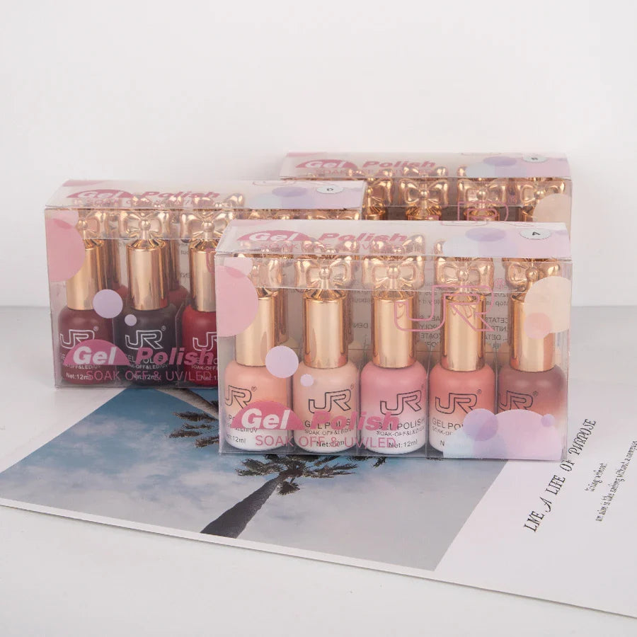 JR10pcs 12ml gel nail polish set Including Red Pink Nude Gel Polish Kit UV LED Soak Off Polish Home DIY top coat base coat gifts