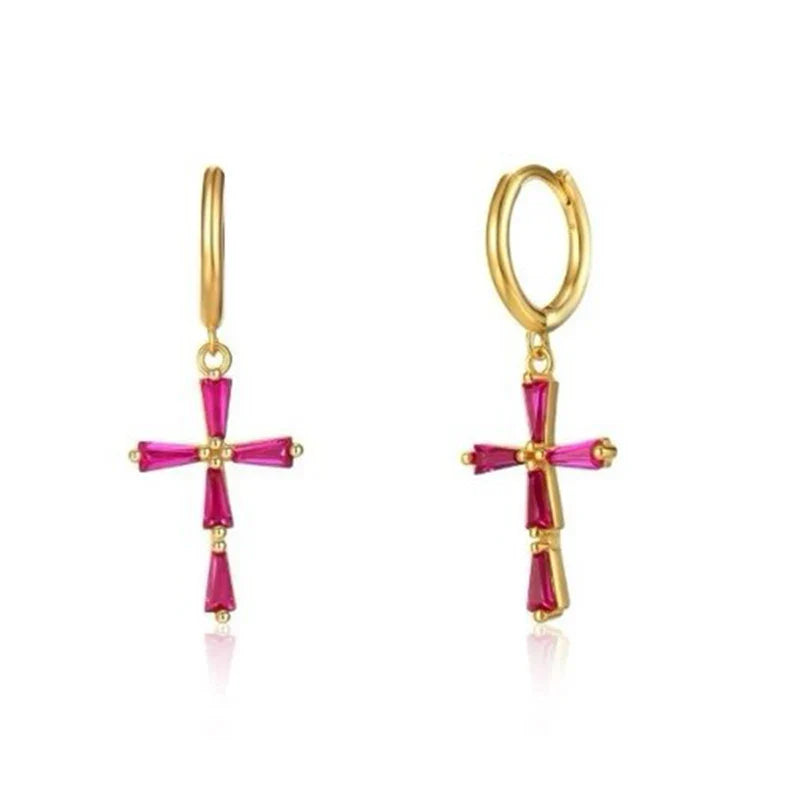 925 Sterling Silver Ear Needle Rose colors Zircon Hoop Geometric Pendant Earrings for women Luxury Fashion Wedding Jewellery2023
