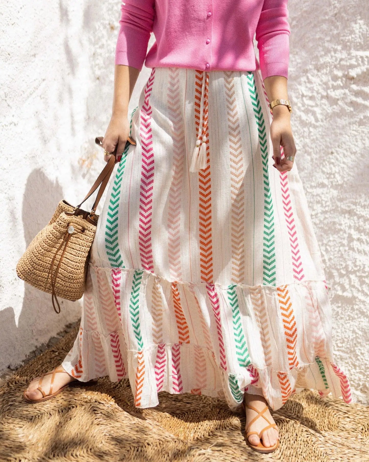 Summer High Waist Long Printed A-Line Skirt Floral Skirt Women Casual Beach Faldas Female Boho Elastic Waist Holiday Maxi Skirts
