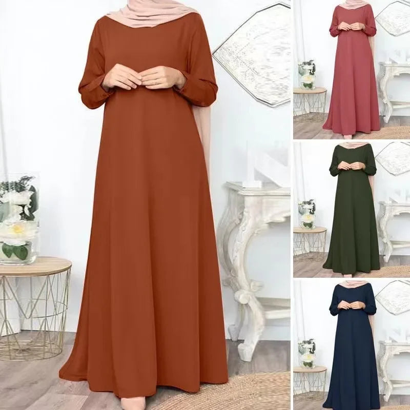 2024 Fashion Islam Ramadan Abaya Solid Loose Pullover Abayas Women Casual Elegance Long Sleeve Long Women Clothes Musulman Robe