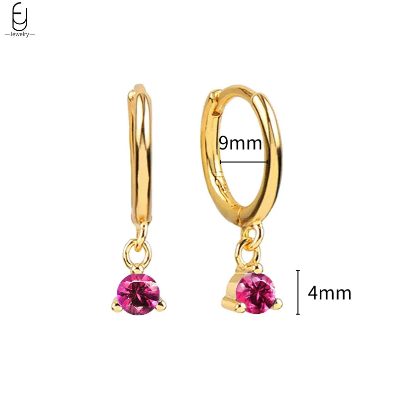 925 Sterling Silver Needle Rose Red Crystal Stud Earrings For Women Water Drop/Heart Pendant Gold Earrings Fashion Jewelry Gifts