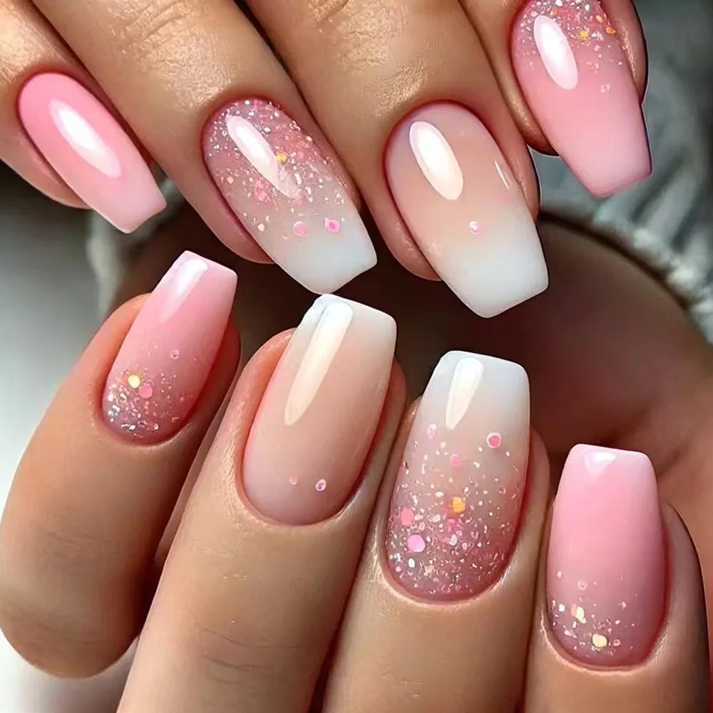 24pcs Golden Stripe Press on Nails Long Square False Nails Full Cover Nail Tips.