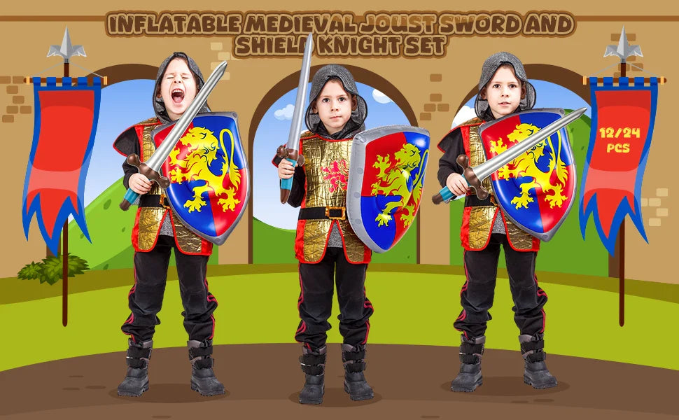 Inflatable Medieval Joust Sword and Shield Knight Set Blow up Pirates Sword Shield for Pirate Party Favors Medieval Accessories