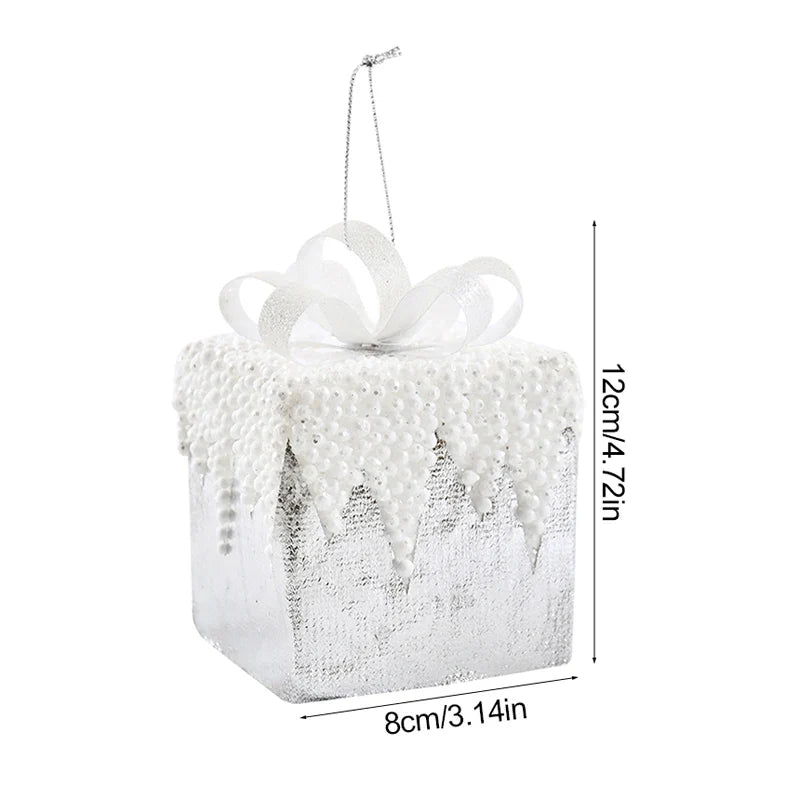 White Christmas Balls Ornament Foam Gift Box Xmas Tree Hanging Pendant 2025 New Year Home Party Decoration Navidad 2024 Supplies