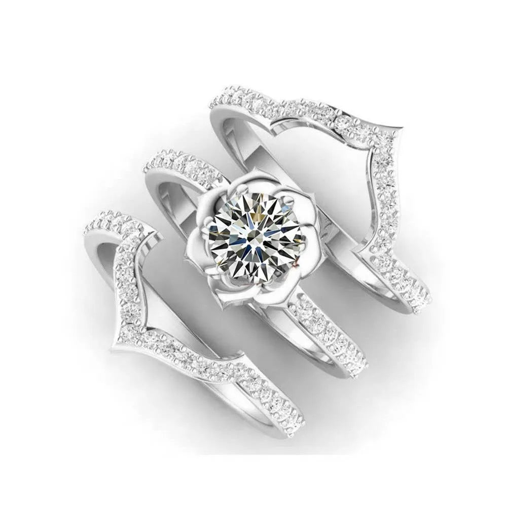 Princess 3Pcs set Charm Yellow   Ring Anniversary  Engagement Bridal Wedding Rings Jewelry For Women
