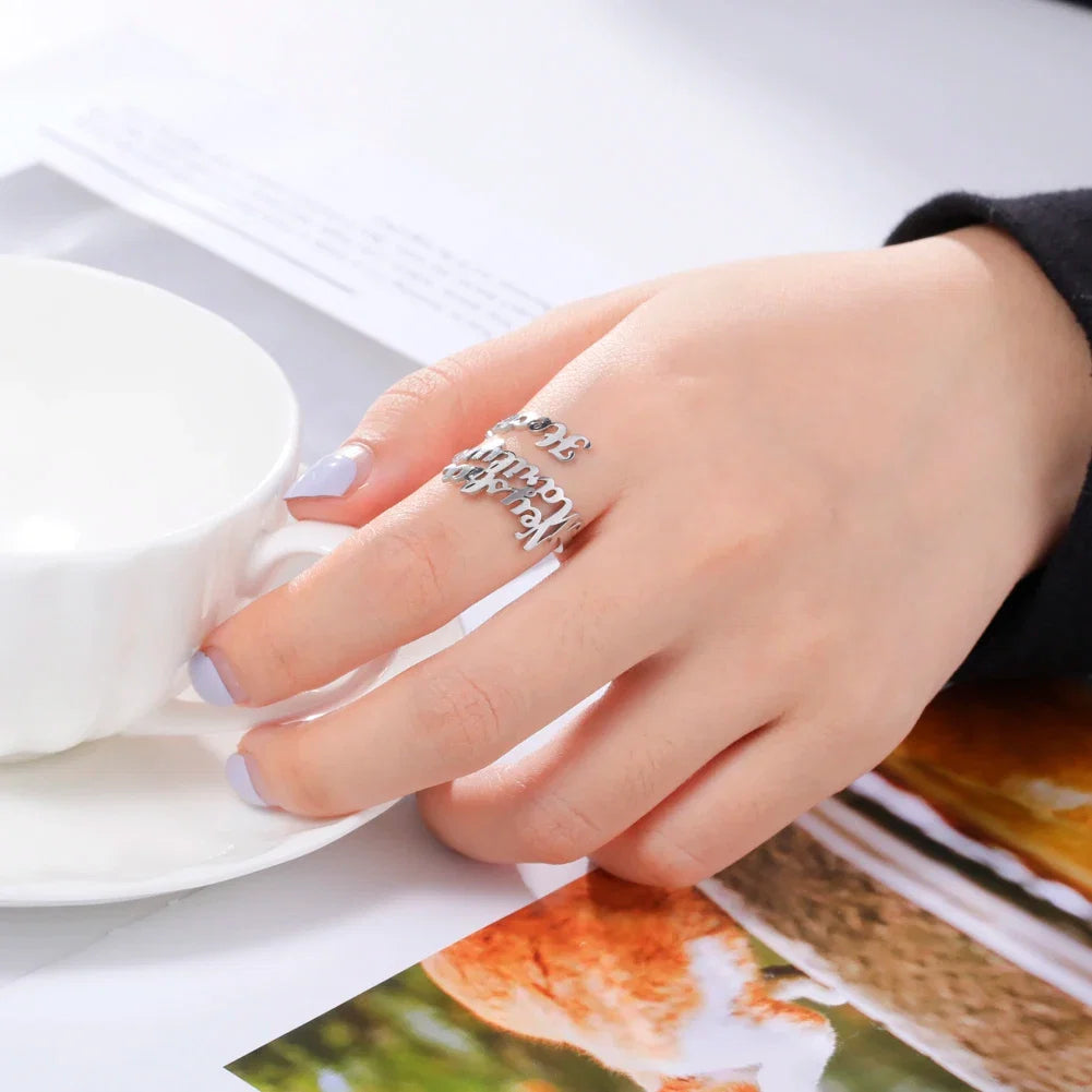 Custom Name Ring for Women Men Personalized Finger Jewelry Stainless Steel Accessories Multiple Double Names Rings Family Gift