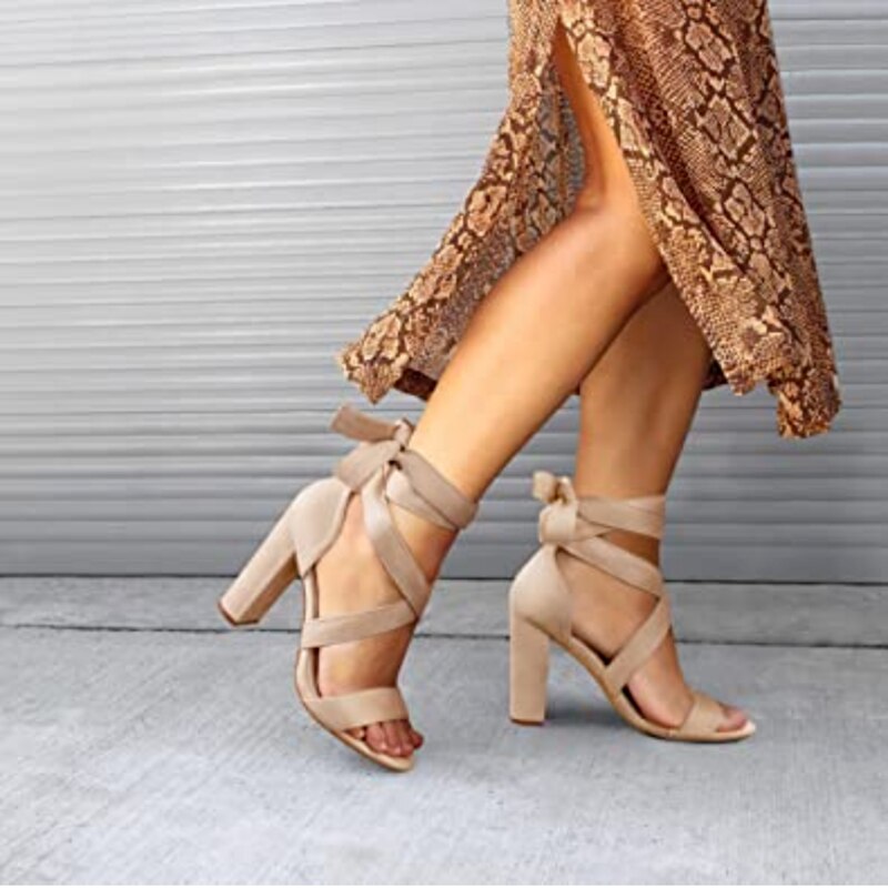 Sexy Cross Tie Gladiator Heels Women's 2022 Summer New Fashion Thick Heel Fish Mouth Sandals Bow Knot Dance Design Strappy Heels