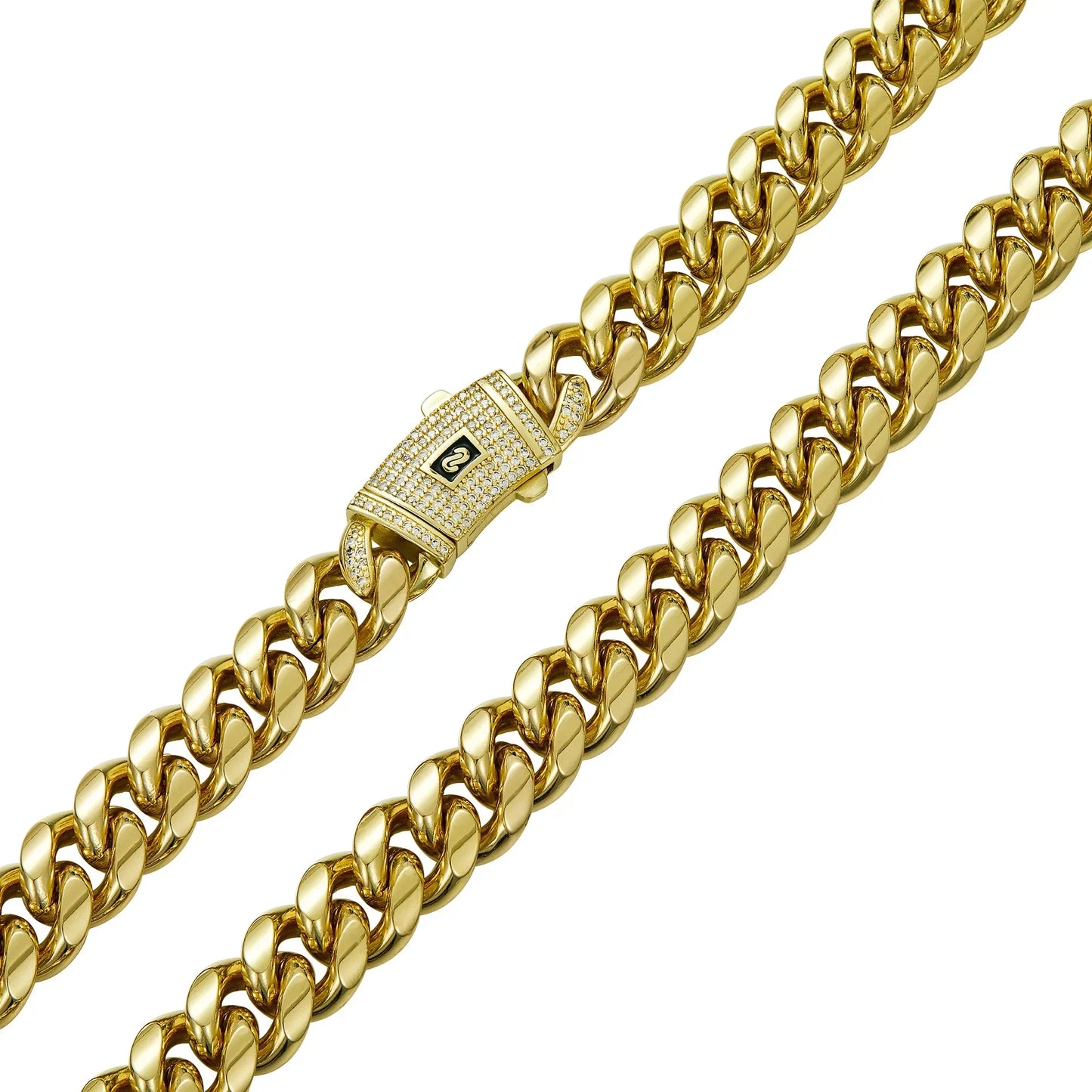 6-14mm Bling Gold Color Stainless Steel Cuban Miami Chains Necklaces