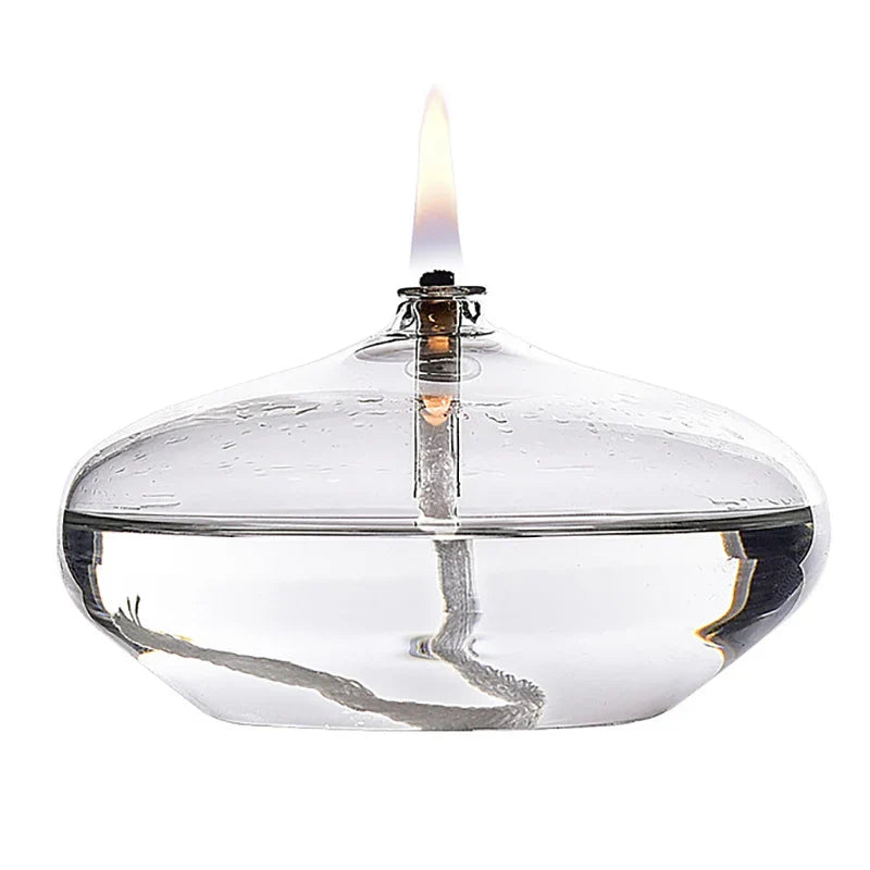Handmade Oblate Transparent Glass, Oil Lamp Rustic Home Decoration.