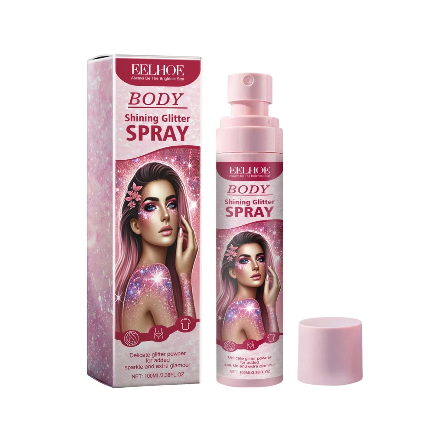 100ml Body Glitter Highlighter Shiny Glitter Spray Body Spray Womens Face Glitter Quick-Dry Waterproof Fairy Body Shimmery Spray