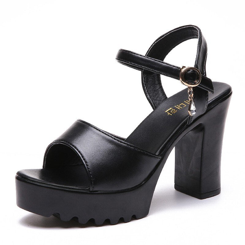 Platform Sandals Buckle Rhinestone Sexy 2022 Summer Hot Selling Gladiator High Heels Fish Mouth Simple Black Women's High Heels