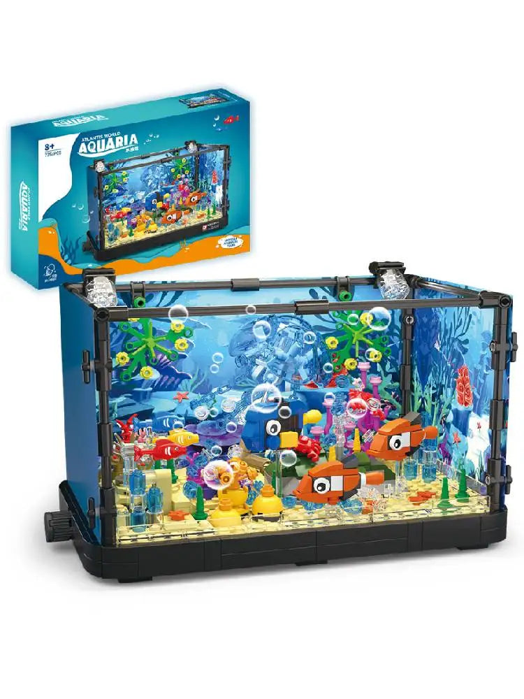 Fish Tank Building Block Set with Light，Aquarium，Marine Turtle, Building Block Toy for Kids 14+, Gift, Home Decor