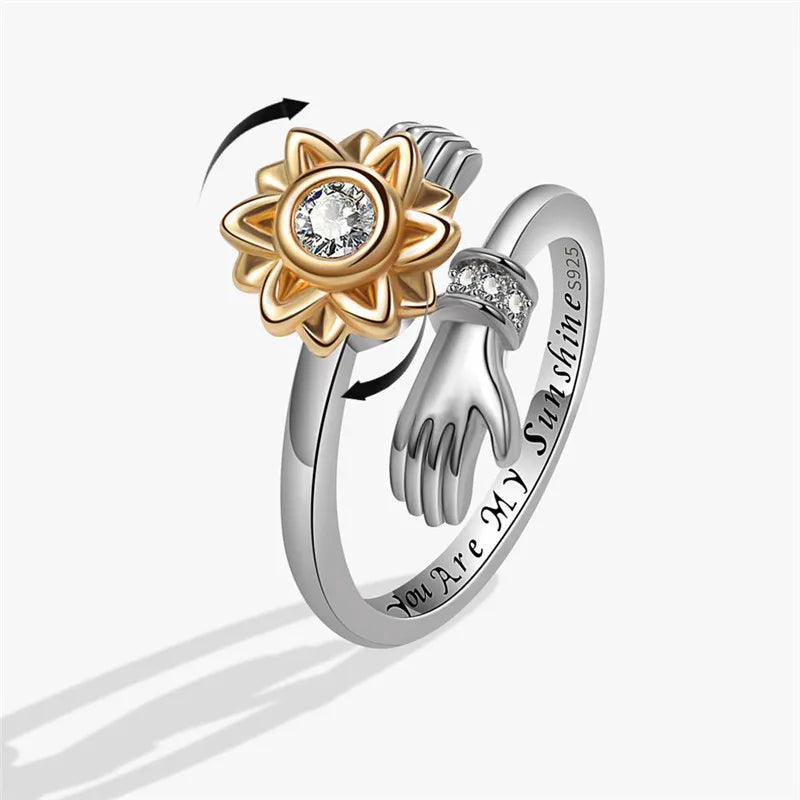 2023 Fashion Beads Anxiety Ring Fidget Spinner Rings Crystal Butterfly Flower Star Moon Ring Anti Stress Jewelry Gift