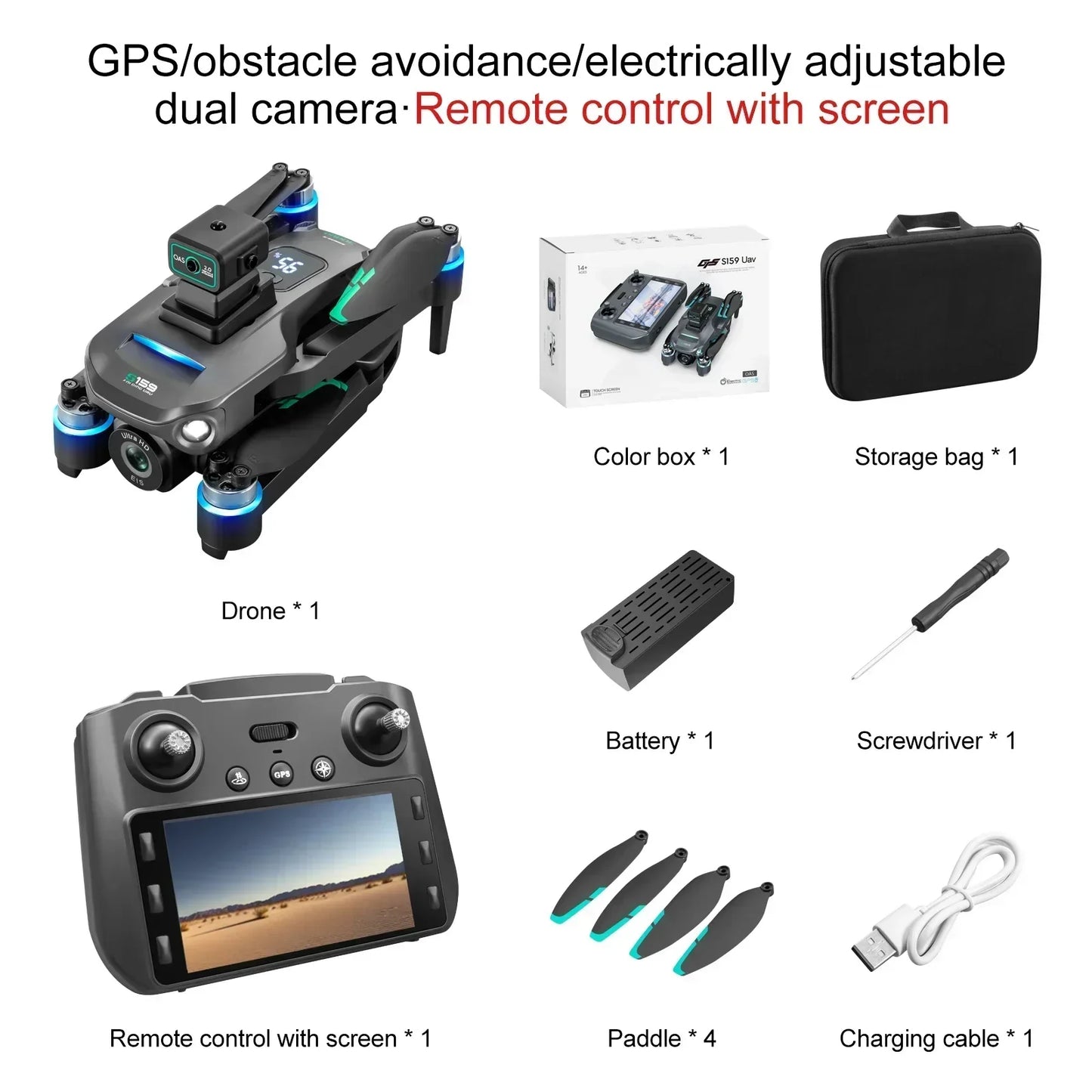 2024 S159 GPS Brushless Drone Screen Controlled Memory Card 8K HD Camera Obstacle Avoidance Aerial Photography Dron Toy Gift 2KM