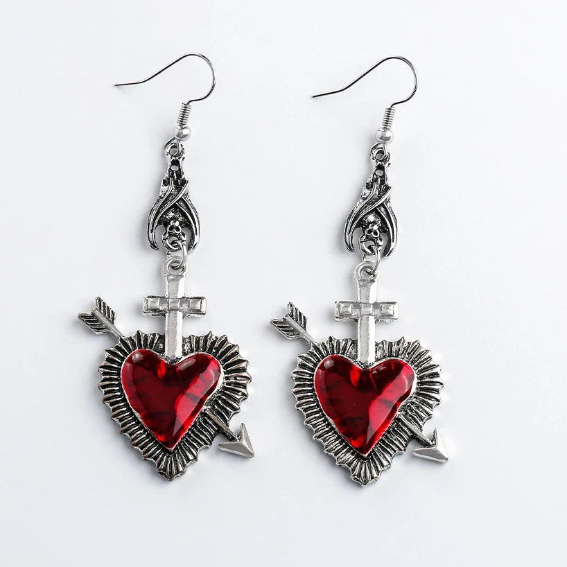 New Dark Vintage Gothic Collection Earrings Sacred Heart Goth Halloween Earrings for Women Red Oil Drop Gothic Punk Accessories