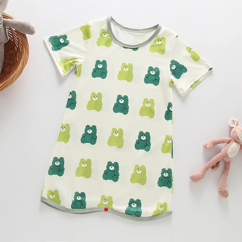 0-3 Years Newborn Ice Silk Thin Sleepwear Print Babysuits Cartoon