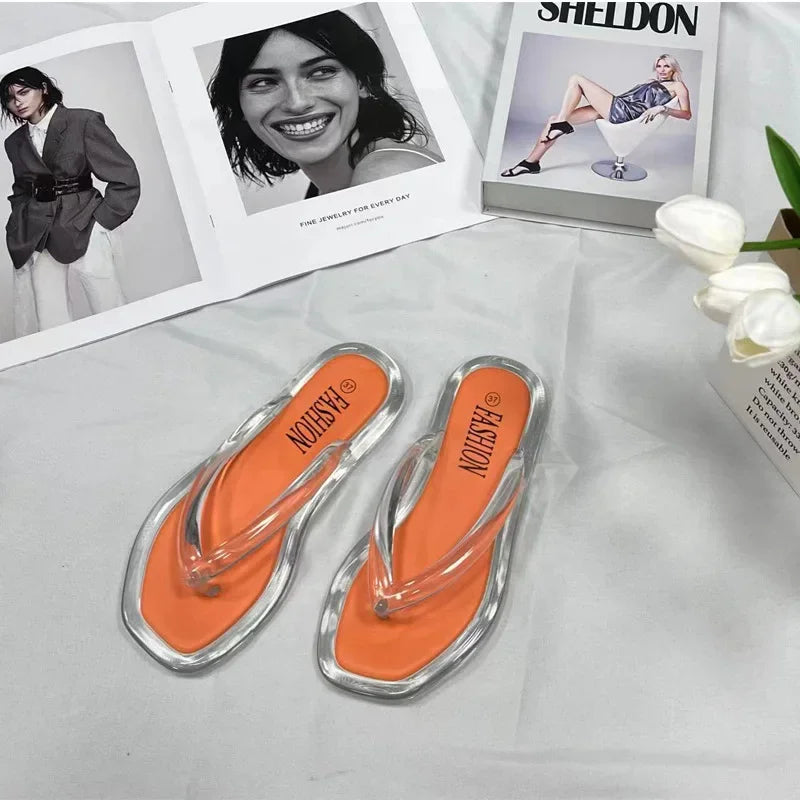 Women's Summer Candy Color Flip Flops Fashion All Match Outdoor Casual Flat Slippers Ladies Soft Soled Beach Sandal Women Slides