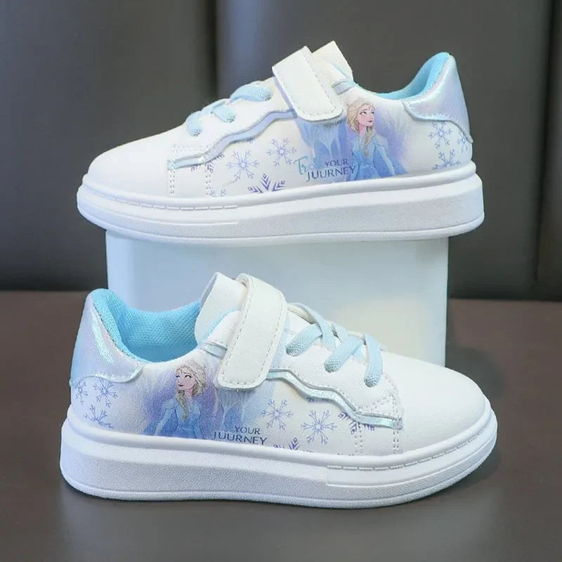 Children's Disney Casual Board Shoes Fashion Leather Kids Flat Sneakers Princess Elsa Four Seasons Sports Running Shoes