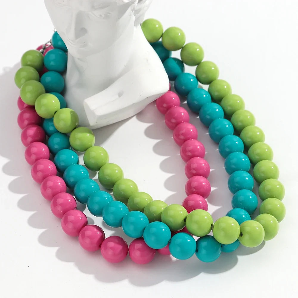 Boho Colorful Acrylic Big Ball Bead Chain Necklace Trendy Handmade