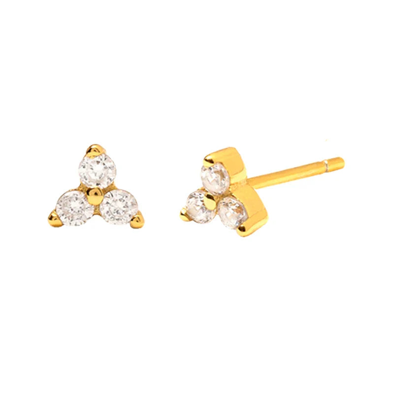925 Sterling Silver Needle Small Geometry Triangle Crystal Stud Earring for Woman Lovers' Couples Bling Simple Piercing Earrings